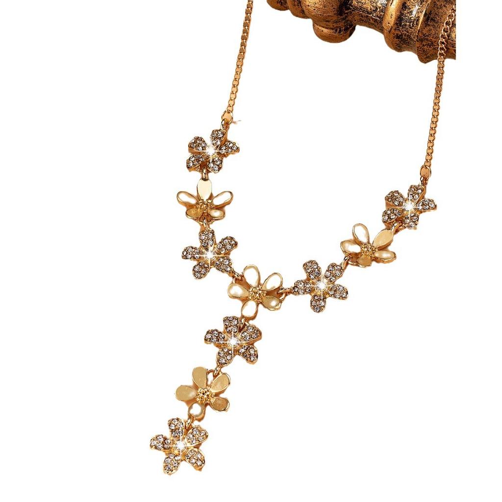 Spring And Summer 18K Full Diamond Flower Temperament Stacked Double Row Necklace Women'S Fashion Jewelry