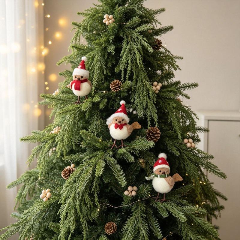 Nordic style Christmas bird cartoon doll creative branch bird, holiday party window decoration