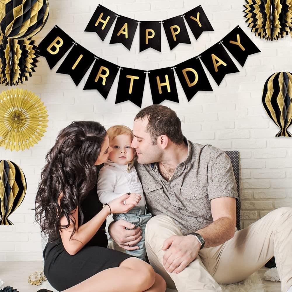 36 Pieces Reusable Birthday Decoration Set - Happy Birthday Banner, Bunting, Beehive Decoration, Ribbons (Confetti Rainbow Party Decoration)