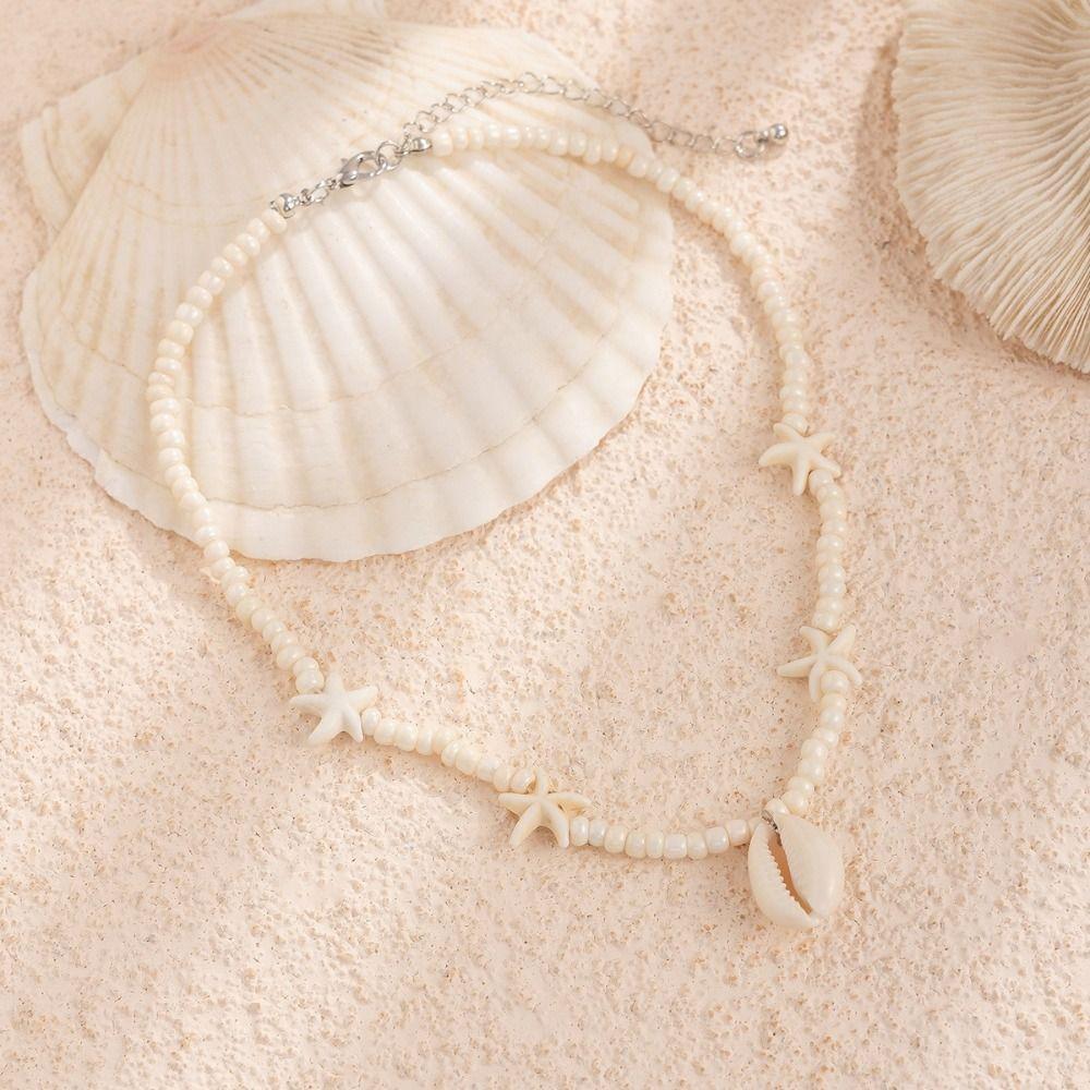 Colorful Shell Pendant Necklace Delicate Charm Beaded Necklace  Korean Fashion