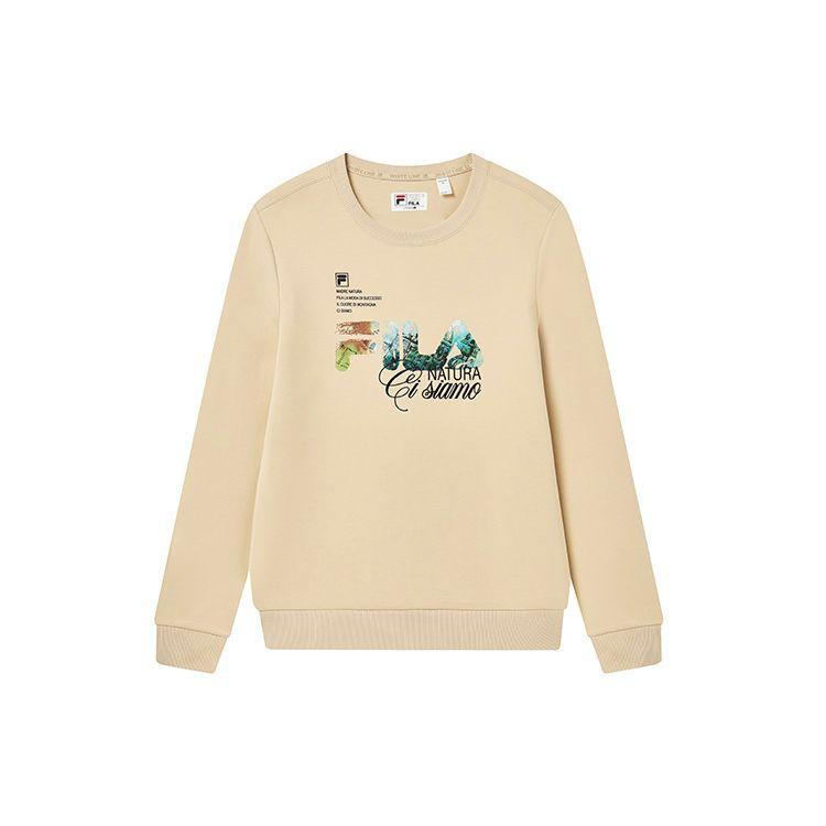 FILA Fleece Letter Print Casual Knit Pullover Sweatshirt Men sweatshirt Brown F11M248206FBN