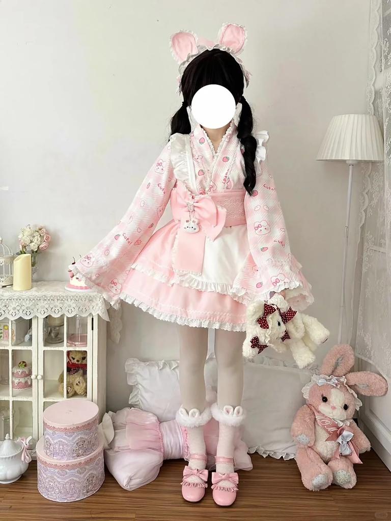 XHSUKADO Dress Perfect for and Perfect for and Other Traditional Japanese Includes a Rabbit Print Mini and Cute Checkered Long and Perfect for Cafes