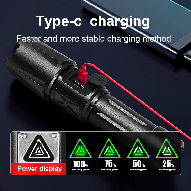 Powerful LED Flashlight Aluminum Alloy Portable Torch USB ReChargeable Outdoor Camping  Flash Light