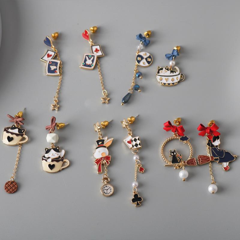 Cute And Creative Earrings, 5 Pairs Of Cartoon Asymmetrical Earrings