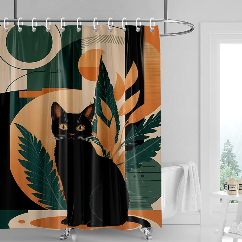 Abstract Art Cat Theme Shower Curtain 180x 200cm Waterproof Mildew-proof Bathroom Curtain Bathroom Ins Wind Decorative Curtain
