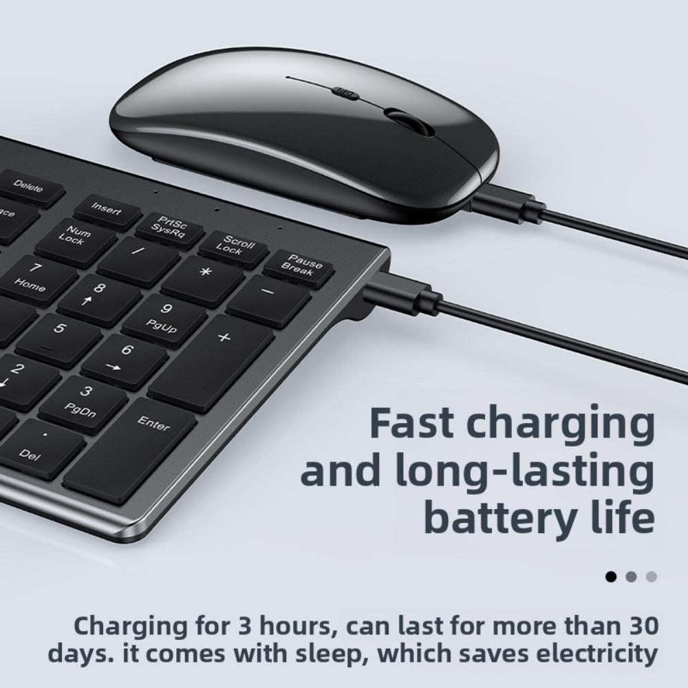 Rechargeable Wireless Bluetooth Keyboard Silent Type for iPad Laptop Desktop with Mouse Combo