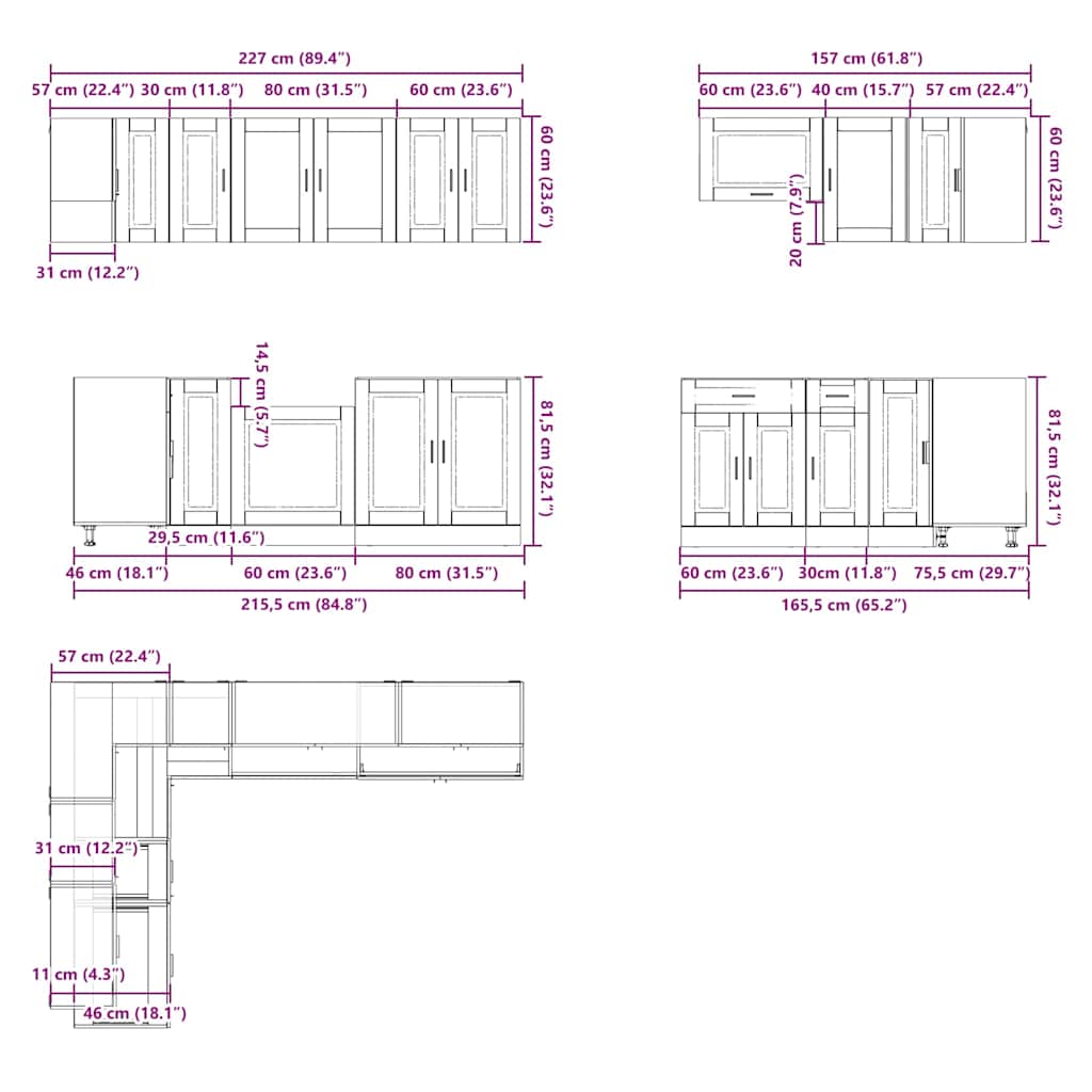 11 Piece Kitchen Cabinet Set Porto Smoked Oak Wood Based Material