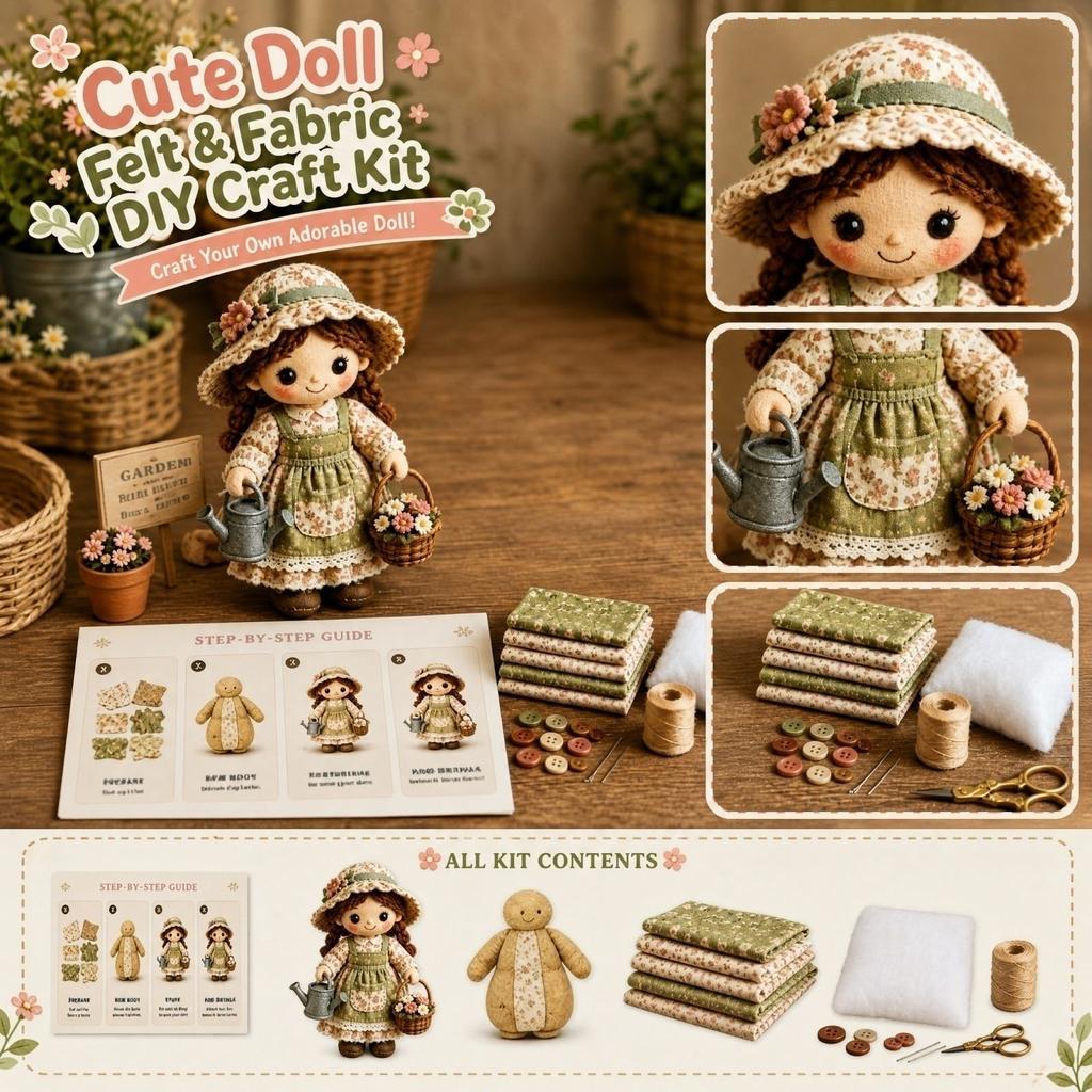 Kit Patchwork in Tessuto per Creare Bambole - Materiali da Cucito Fai da Te per Principianti