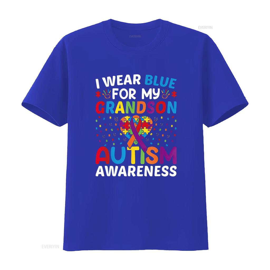 Autism Awareness Grandma Grandpa I Wear Blue For My Grandson T Shirt vintage Washed Soft Slightly streetwear Stylish homme
