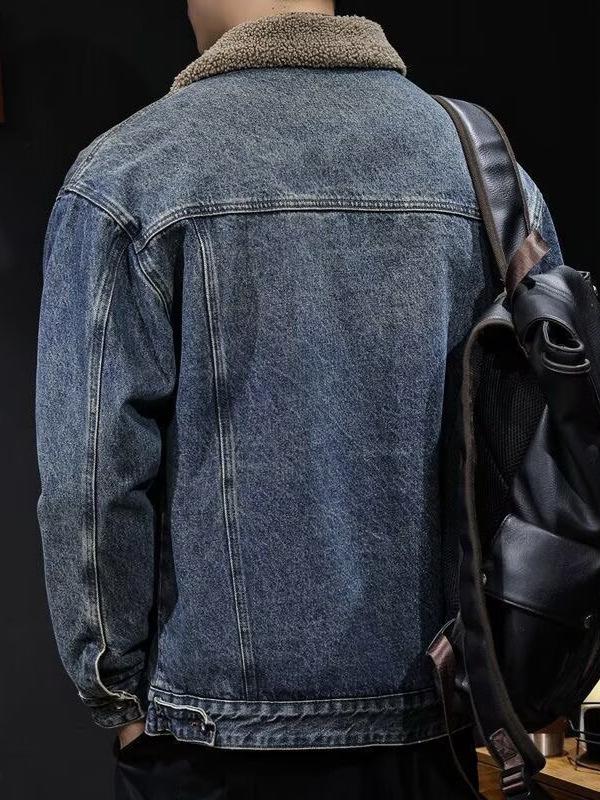 Men's Casual Cool Loose Denim Jacket with Lapel - American Retro Trendy Brand Workwear Coat