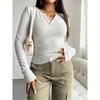 Women's Fall and Winter Tops Y2K Temperament Slim V-neck Buttons Long-sleeved T-shirt