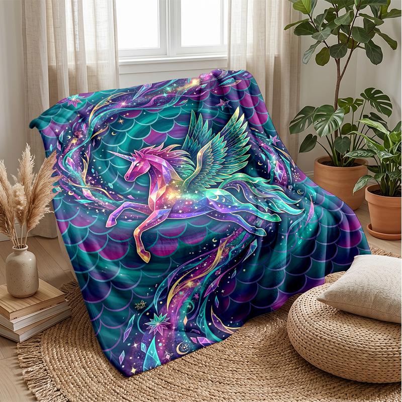 Fantasy Winged Unicorn Theme Blanket Lightweight Warm Flannel Blanket Decorative Throw Blanket for Home Decoration
