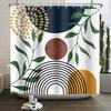 Mid Century Abstract Boho Shower Curtain Green Leaf Plant Modern Arch Sun Minimalist Nordic Waterproof Bathroom Bath Curtain