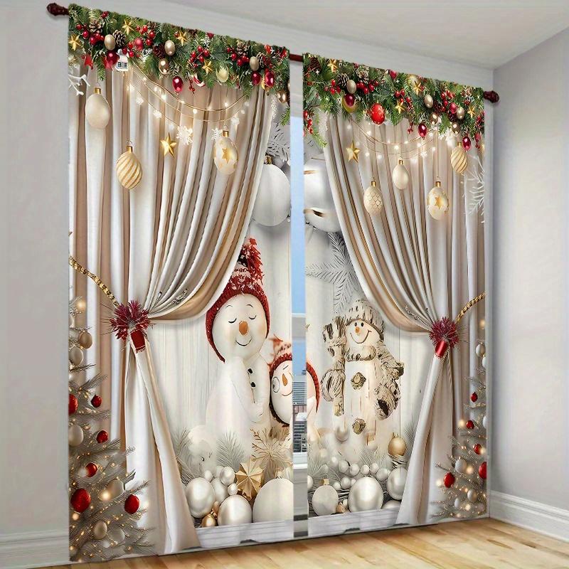 

2 шт./комплект праздничных красных рождественских шаров и зеленых листьев с белым снежным узором, шторы - идеально подходят для гостиной, спальни, кухни W60H60(CM)x2PCS&Grommet Top