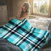 Teal Blue Checkered Plaid Flannel Blanket Soft Warm Christmas Halloween Blanket for Lightweight Cozy Room Home Decor Gifts