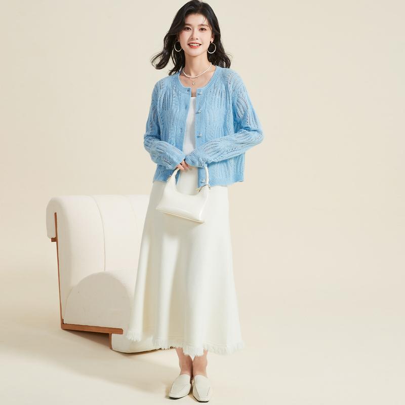 Spring Gentle and Lazy Style Solid Color Wool Sweater Hollowed Out Women's Coat