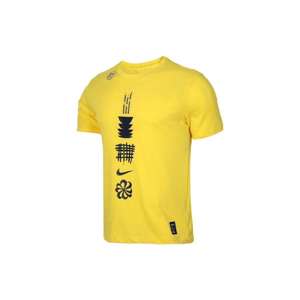 Nike T Shirts Men's Yellow Crew Neck Moderate Straight Fit BV7833-703