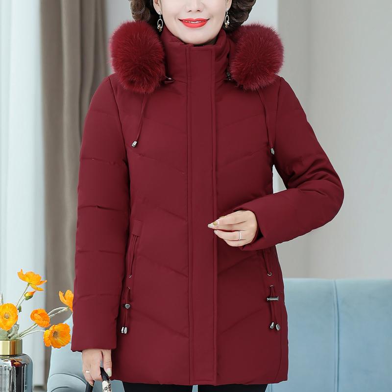 Real Fur Collar Middle Age Women's Down Coats Winter Vintage Parkas Plus Size Elegant Thick Warm Down Jackets Woman Outerwears