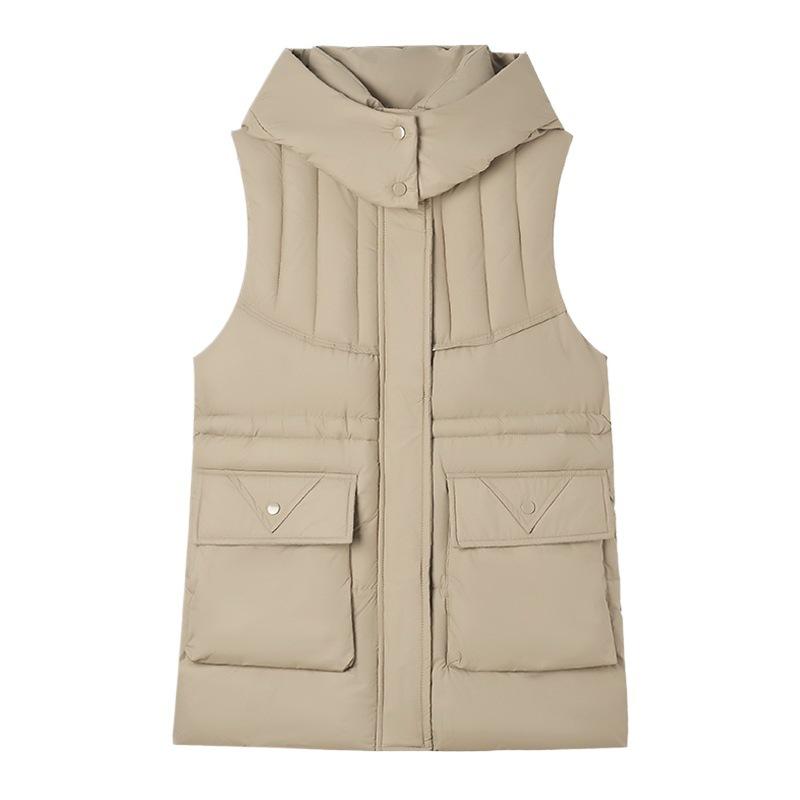 Women's down cotton medium and long cotton vest outer wear cotton vest loose warm waist drawstring vest