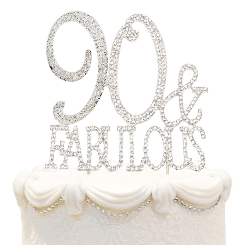 50 Cake Topper Premium Silver Metal 50 and Fabulous  50th Birthday Party Sparkly Rhinestone Decoration Makes a Great Centerpiece