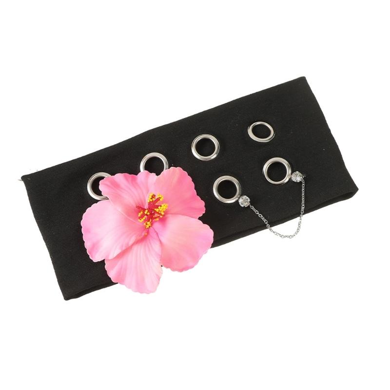 

Punk Style Metal Studded Headbands With Soft Fabric Flower Decors For Concerts Parties Gothic Hair Accessory Comfortable Wear