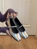 Blue Cabinet Edition~ Soft Leather French Retro Flat Bottom Bow Light Mouth Single Shoes Women's New Silver Mary Jane Evening Shoes