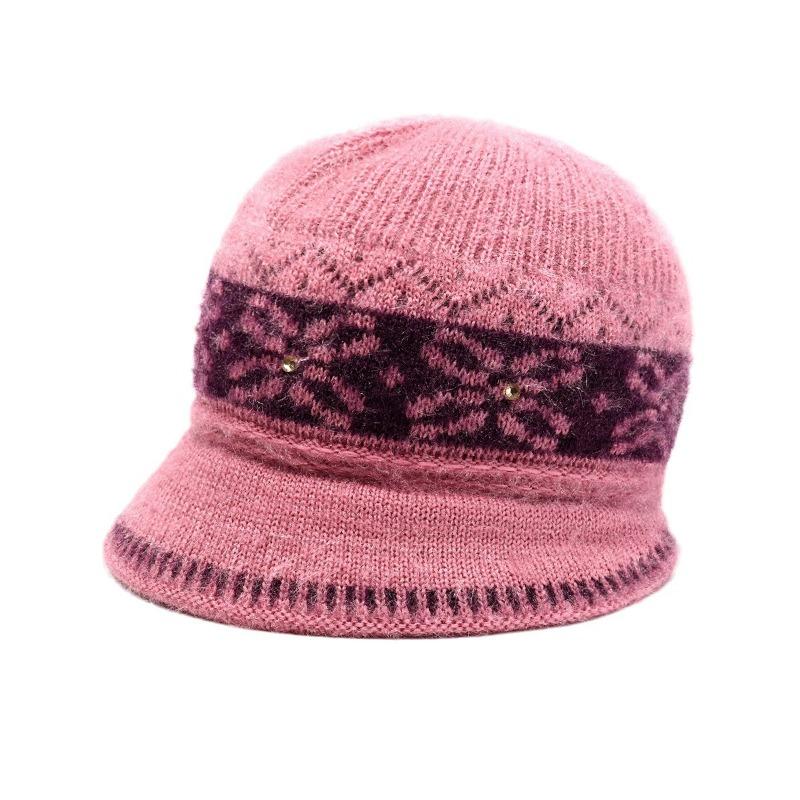 Hat Women's Autumn and Winter Knitted Hat Outdoor Cold-proof Large Brim Plush Warm Wool Hat Ear Protector