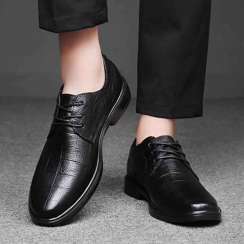 Men's Spring Leather Business Casual Lace-up Shoes - Trendy, Breathable, Cowhide