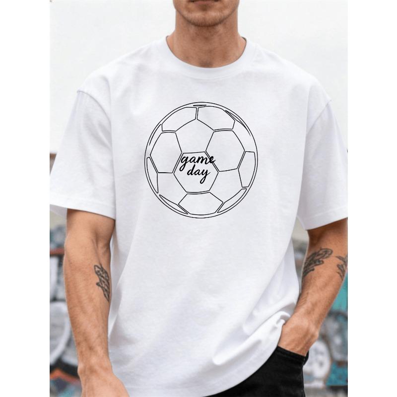 

European sizes Football Wing Flame-Shaped Decorative Print T-Shirt, Summer, Crew Neck Short-Sleeved T-Shirt, Casual Everyday Top, Mens Clothing.Png S белый