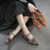 Hand Woven Sheepskin Pointed Toe Low Heel Shoes Genuine Leather Mixed Colors Women's Shoes