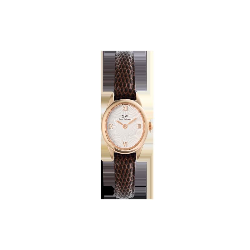 DANIEL WELLINGTON Oval Watch Guilloche Lizard Embossed Watch Quartz Movement Leather Strap White Dial Women's Watch Waterproof DW00100894