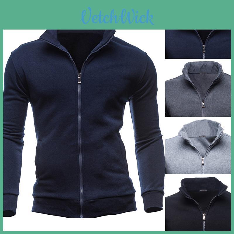 Men's Winter Zip Up Jacket With Stand Collar Ideal For Gym And Outdoor Activities