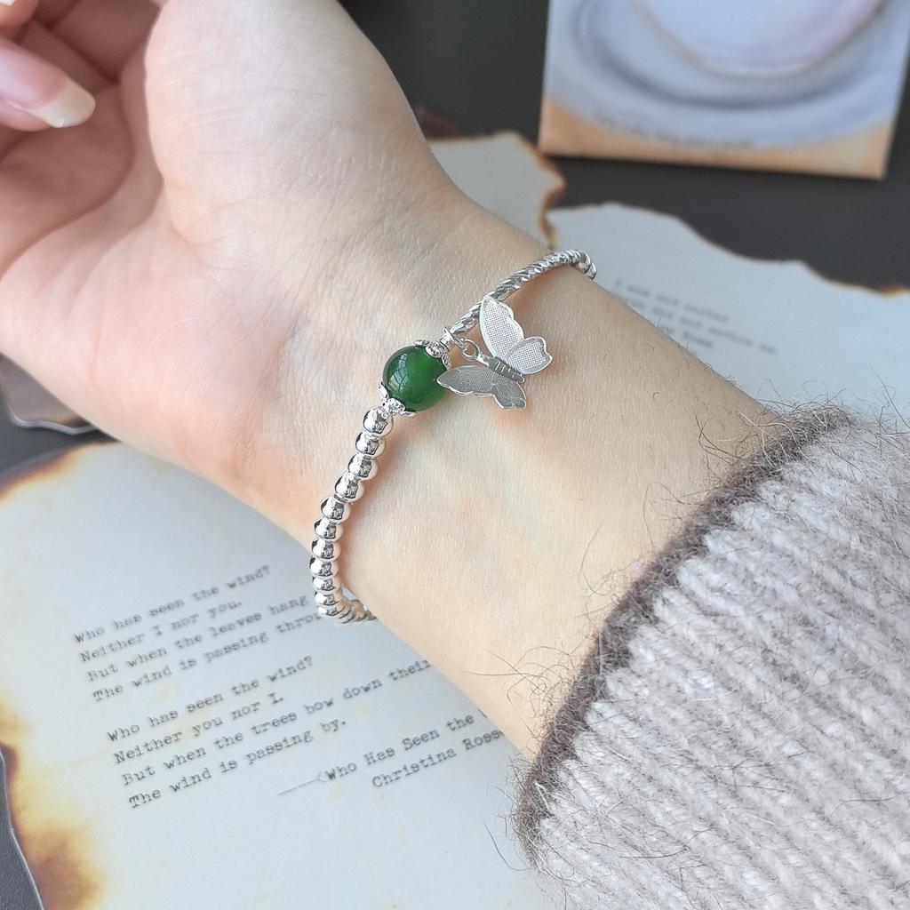 925 Silver Bracelet Bangle Simple Green Leaf Elegant Nature For Woman Girl Fashion Jewelry Gift Dropship