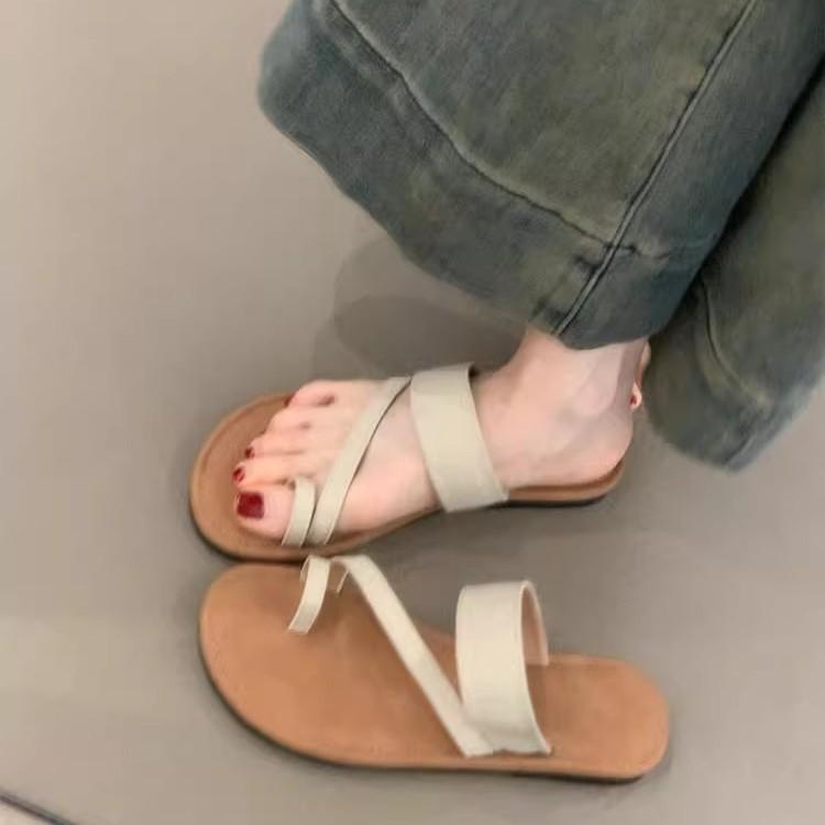 Self-kept version~ Outer wear cover toe cool slippers women's ins wind bohemian with skirt flat bottom simple one-word slippers summer