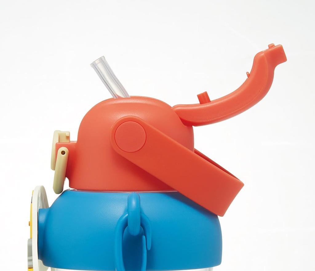 Skater Straw Water Bottle with Rubber Locking and Shoulder Strap (PRMC7ST-A) Mascot, 650ml, One-Push Open, Function, Handle,