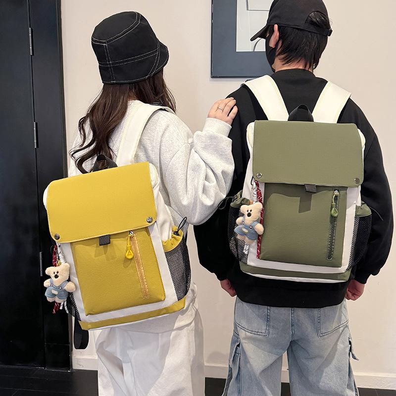 Schoolbag Casual backpack College student simple contrasting color schoolbag Large capacity travel bag Versatile commuter backpack Women