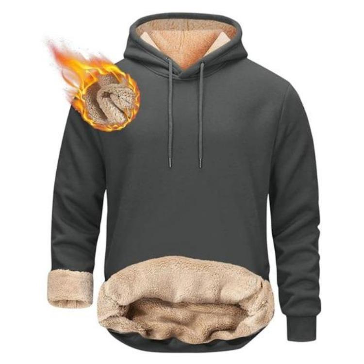 Winter Thermal Hoodie for Men Plush Lined Solid Color Loose Fit Long Sleeve Casual Top with Drawstring and Elastic Cuffs Daily Wear