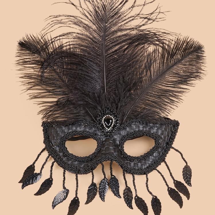 Eye Catching Feather Trimmed Plastic Masquerade Mask Breathable Design Halloween Accessory For Themed Parties Event