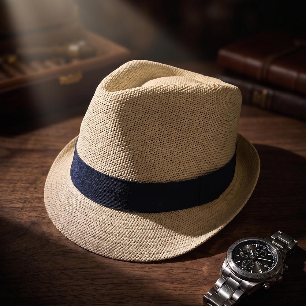 British Retro Gentleman's Hat Men's Jazz Hat Large Head Circumference Large Size Sun Protection Panama Top Hat Straw Hat