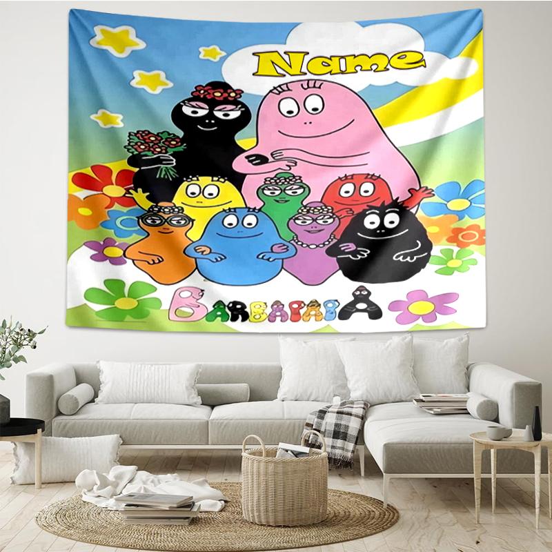 Custom Name Barbapapa Print Tapestry, Backdrop, Easy Setup, Ideal for Bedroom, Office & Living Room, with Aesthetic Wall Hanging Decor.