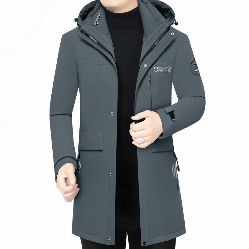 Mens Long Winter Down Coat With Hood Slim Fit 95% White Goose Warm -20C Casual Business Style