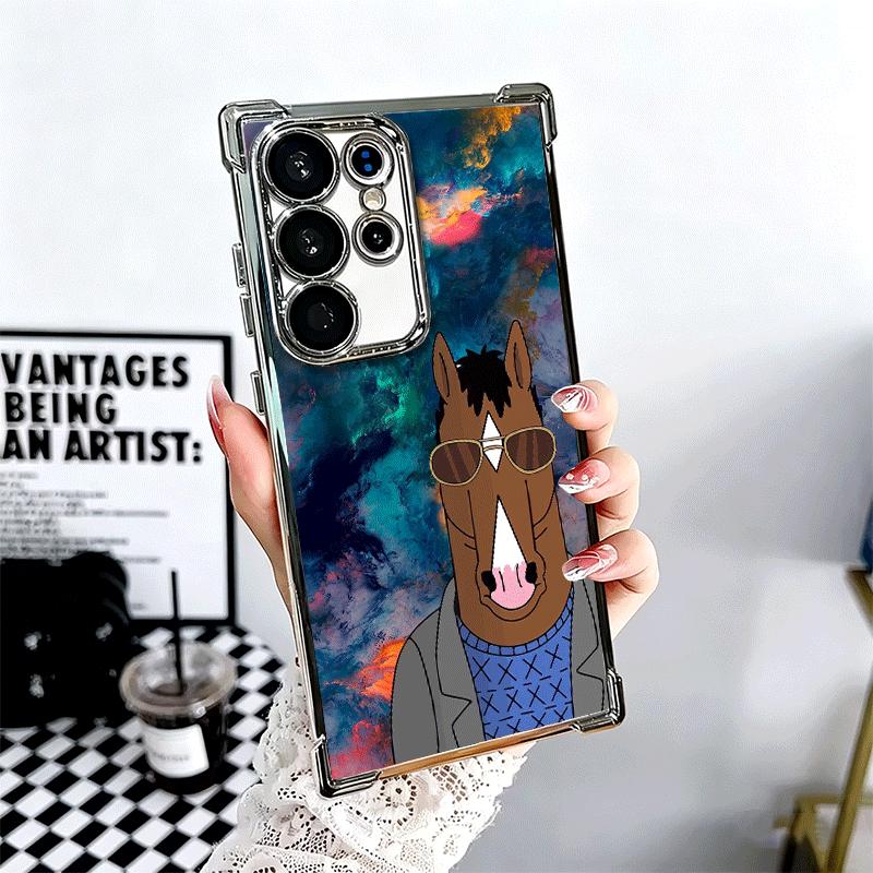 B-BoJack H-Horseman Funny Plating Phone Case For Samsung Galaxy S24 S25 FE S26 Edge S23 Ultra S22 S21 Plus S20 Anti-Fall Airabag