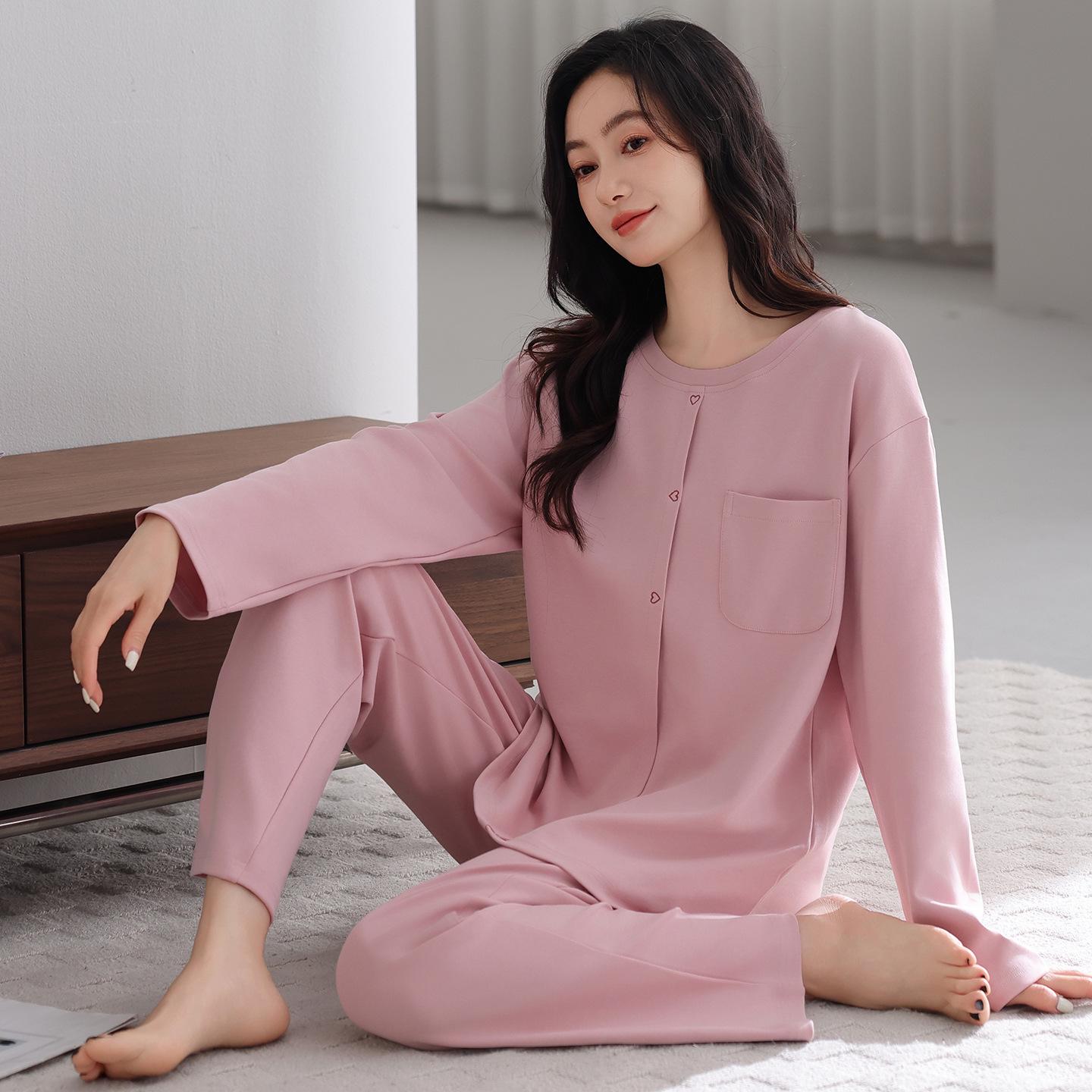 

Женская пижама с длинным рукавом из ультрамягкого синьцзянского хлопка - Домашняя одежда в стиле кардигана на весну/осень XXL for 145-165 lbs