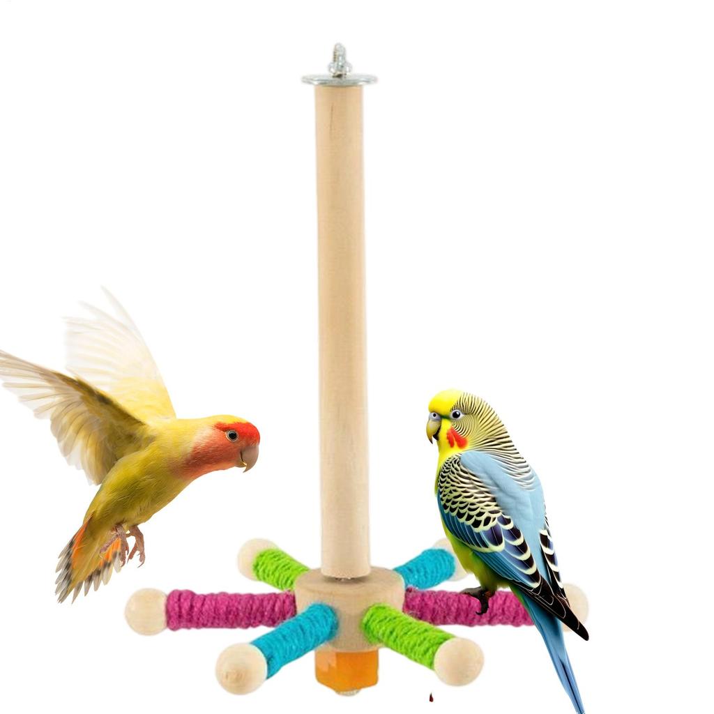 Wooden Interactive Bird Toys Spin Stand Rotating Bird Toy For Small Medium Animals Rest Expend Energy Relieve Boredom Encourage