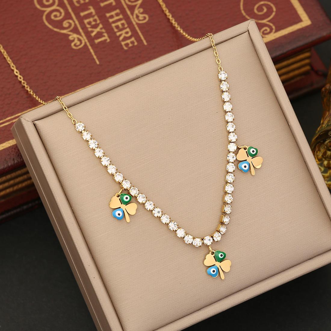 

New Cross-border Jewelry Oil Drop Eye Necklace Claw Chain Pendant Stainless Steel Clavicle Chain