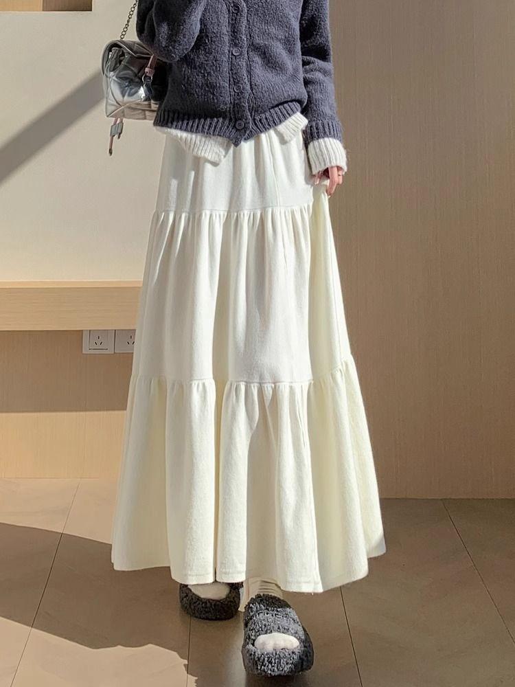 

Юбка с высокой талией для стройнящего эффекта, многослойная для осени и зимы, плиссированная юбка миди или макси для осени и зимы One Size белый