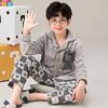 Kids Flannel Pajamas Set Boys Girls Warm Long Sleeve Top And Pants Sleepwear Winter Home Nightwear