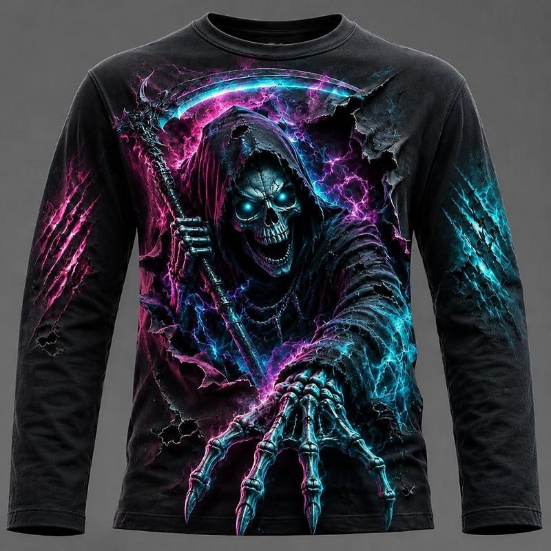 Halloween MenGraphic Printed Long Sleeve T Shirt Gothic Skull Pullover Tops Autumn New Festive Gift Men Clothing Tops Tees
