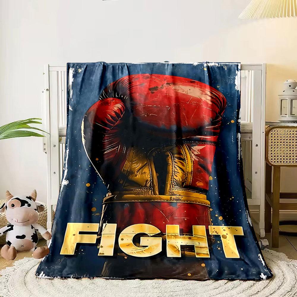 

A red boxing glove with bold FIGHT text on a grungy blue background. for all seasons blanket lunch break throw gift 80cm x 120cm