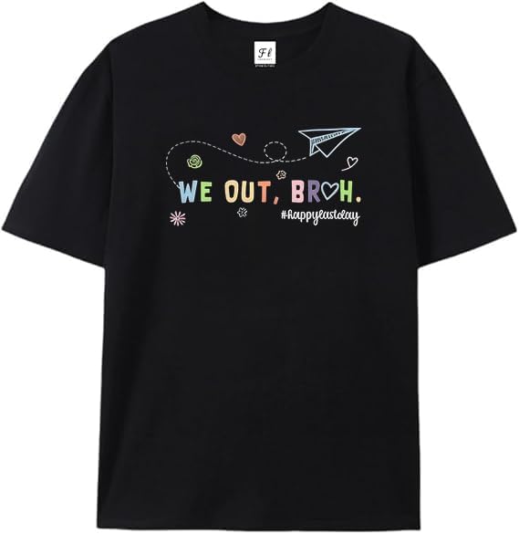 Last Day of School Shirt: Women Teacher Shirts Funny We Out Bruh Graphic T-Shirt Black S разноцветный